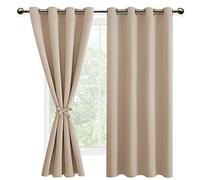 DWCN Beige Blackout Curtains with Tiebacks for Bedroom Thermal Insulated Solid Eyelet Curtains for Living Room,2 Panels,52" Wide x 54" Drop
