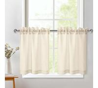 DWCN Beige Net Curtains 36 Drop, Rod Pocket Voile Curtain Small Cafe Curtains, Light Filtering Short Curtain for Kitchen Bathroom Wardrobe Nursery Window Treatment, W25 x L36 Inch, 2 Panel