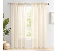 DWCN Beige Net Curtains for Windows 72 Drop, Rod Pocket Voile Curtain Bedroom Sheer Curtains Semi-Transparent Light Filtering Curtains for Bedroom Living Room Nursery, W54 x L72 Inch, Set of 2