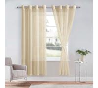 DWCN Beige Sheer Curtains with Tiebacks Semi Transparent Voile Grommet Curtains Elegant Window Curtains for Bedroom and Living Room,2 Panels,W52 x L72