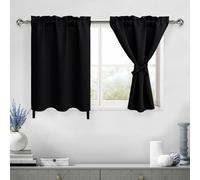 DWCN Black Blackout Curtains for Living Room, Bedroom, Small Window - 34 by 24 Inch Short Thermal Curtains for Cafe, Boys Room, Kitchen, Basement - 1 Pair