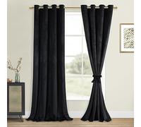 DWCN Black Blackout Velvet Curtains - Extra Long Refresh Bundleable Heavy Duty Thermal Insulated Energy Efficiency Grommet Window Panels for Bedroom/Living Room Backdrop Decor, W52 x L120, Set of 2