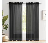 DWCN Black Net Curtains for Windows 72 Drop, Rod Pocket Voile Curtain Bedroom Sheer Curtains Semi-Transparent Light Filtering Curtains for Living Room Nursery, W54 x L72 Inch, Set of 2