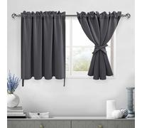 DWCN Blackout Curtains 36 Inch Length, Short Curtains for Bathroom, Grey Kitchen Tier Drapes for Cafe, Basement, Small Window - 42 by 36 Inch, 1 Pair, Dark Grey