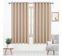 DWCN Blackout Curtains 63 Inch Length, Room Drakening Curtains for Bedroom, Solid Grommet Living Room Curtains Extra Wide Curtains, Beige, W70 x L63 Inch, Set of 2