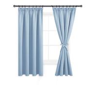 DWCN Blackout Curtains for Bedroom Thermal Insulated Curtain with Tiebacks Pencil Pleat Curtains for Living Room 55 x 69 inch Length, Light Blue, 2 Panels