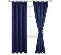 DWCN Blackout Curtains for Bedroom Thermal Insulated Curtains with Tiebacks Pencil Pleat Window Curtains for Living Room 55 x 96 inch Length, Navy Blue, 2 Panels