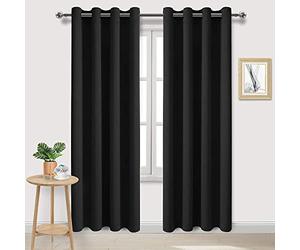 DWCN Blackout Curtains for Bedroom - Thermal Insulated Light Blocking Eyelet Window Curtains for Living Room 55 x 88 inch Length，Black，2 Panels