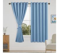 DWCN Blackout Curtains for Bedroom with Tiebacks - Room Darkening Privacy Grommet Top Window Curtains for Living Room, 70 x 63 inch Length,Light Blue,Set of 2 Panels