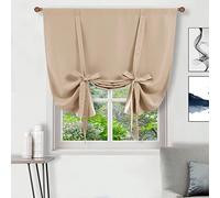 DWCN Blackout Curtains-Tie Up Shade for Window Thermal Insulated Room Darkening Rod Pocket Curtains for Kitchen, Beige, W42 X L63 Inches, 1 Panel