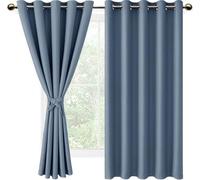 DWCN Blackout Curtains with Tiebacks for Bedroom Thermal Insulated Solid Eyelet Curtains for Living Room 66x72 Inch, Haze Blue,2 Panels