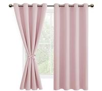 DWCN Blackout Curtains with Tiebacks for Bedroom Thermal Insulated Solid Eyelet Curtains for Living Room,2 Panels,55" Wide x 69" Drop Pink