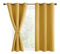 DWCN Blackout Curtains with Tiebacks for Bedroom Thermal Insulated Solid Eyelet Curtains for Living Room,2 Panels,46" Wide x 54" Drop Yellow