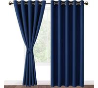 DWCN Blackout Curtains with Tiebacks for Bedroom Thermal Insulated Solid Eyelet Curtains for Living Room,2 Panels,66" Wide x 90" Drop,Dark Blue