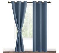 DWCN Blackout Curtains with Tiebacks for Bedroom Thermal Insulated Solid Eyelet Curtains for Living Room 46x90 Inch, Haze Blue,2 Panels
