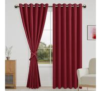 DWCN Blackout Curtains with Tiebacks - Thermal Insulated Privacy Protection Grommet Window Curtains for Living Room Bedroom, 70 x 84 inch Length, Red, 2 Panels