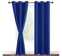 DWCN Blue Blackout Curtains with Tiebacks for Bedroom Thermal Insulated Solid Eyelet Curtains for Living Room,2 Panels,46" Wide x 90" Drop