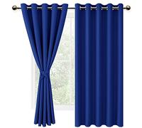 DWCN Blue Blackout Curtains with Tiebacks for Bedroom Thermal Insulated Solid Eyelet Curtains for Living Room,2 Panels,66" Wide x 72" Drop
