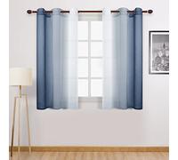DWCN Blue Faux Linen Ombre Sheer Curtains - Gradient Semi Voile Curtains for Bedroom and Living Room, Set of 2 Grommet Top Window Curtain Panels, 42 x 54 Inches Long, Denim Blue