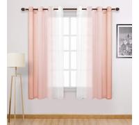 DWCN Blush Pink Faux Linen Ombre Sheer Curtains - Gradient Semi Voile Curtains for Girls Bedroom and Nursery, Set of 2 Grommet Top Window Curtain Panels, 52 x 72 Inches Long