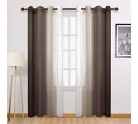 DWCN Brown Faux Linen Ombre Sheer Curtains - Gradient Semi Voile Curtains for Bedroom and Living Room, Set of 2 Grommet Top Window Curtain Panels, 52 x 108 Inches, Chocolate Brown