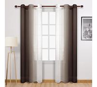 DWCN Brown Faux Linen Ombre Sheer Curtains - Gradient Semi Voile Curtains for Bedroom and Living Room, Set of 2 Grommet Top Window Curtain Panels, 42 x 84 Inches Long, Chocolate Brown