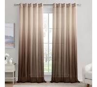DWCN Brown Gradient Curtains for Living Room Net Curtain Eyelet Voile Curtains 90 Drop Pair Sheer curtains for Bedroom Set of 2, 66 x 90 Inches