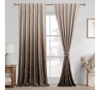 DWCN Brown Ombre Blackout Curtains for Bedroom - Back Tab Exta Long Elegant Damask Design Tieable Window Drapes Thermal Insulted Light Blocking Curtains for Living Room, 2 Panels, W52 x L102, Brown