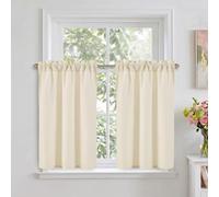 DWCN Champagne Faux Linen Kitchen Curtains, 24 Inch Drop Cafe Curtains for Small Windows, Solid Colour Short Window Curtain Tiers for Bathroom, Cupboard, Rod Pocket, W 26 x L 24 Inch, 2 Panels