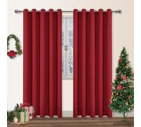DWCN Christmas Blackout Curtains for Bedroom - Thermal Insulated Light Blocking Eyelet Window Curtains for Living Room 66 x 90 inch Length, Red, 2 Panels
