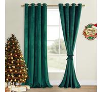 DWCN Dark Green Blackout Velvet Curtains 84 Inches- Refresh Bundleable Heavy Duty Thermal Insulated Christmas Decor Window Panels for Bedroom/Living Room Backdrop Decor, W52 x L84, Set of 2