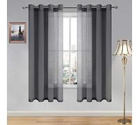 DWCN Dark Grey Sheer Curtains for Living Room Bedroom - Faux Linen Look Voile Drapes Grommet Top Window Curtain Panel 52 x 72 Inches Long, Set of 2 Panels