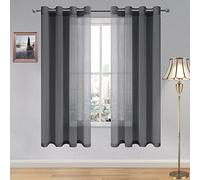 DWCN Dark Grey Sheer Curtains Textured Semi Transparent Eyelet Top Decorative Voile Curtain for Living Bedroom, 52" Wide x 72" Drop, 2 Panels