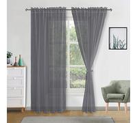 DWCN Dark Grey Sheer Curtains W56 x L90 Inch Rod Pocket Voile Curtains Semi Transparent Window Net Curtain with Tiebacks Elegant Voiles Long Soft Home Drapes for Bedroom/Kitchen/Living Room,2 Panels