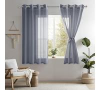 DWCN Dark Grey Sheer Curtains with Tiebacks Semi Transparent Voile Grommet Curtains Elegant Window Curtains for Bedroom and Living Room,2 Panels,W56 x L54