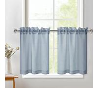 DWCN Dusty Blue Kitchen Curtains 36 Drop, Rod Pocket Voile Curtain Net Small Cafe Curtains, Light Filtering Short Curtain for Bathroom Wardrobe Nursery Window Treatment, W25 x L36 Inch, 2 Panel