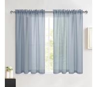 DWCN Dusty Blue Net Curtains for Windows 54 Drop, Rod Pocket Voile Curtain Bedroom Sheer Curtains for Kitcken Living Room Bedroom Window Treatment, Set of 2, W52 x L54 Inch