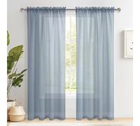 DWCN Dusty Blue Net Curtains for Windows 72 Drop, Rod Pocket Voile Curtain Bedroom Sheer Curtains Semi-Transparent Light Filtering Curtains for Bedroom Living Room Nursery, W54 x L72 Inch, Set of 2