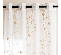 DWCN Embroidery Sheer Curtains Decoration Flora Design Grommet Window Curtain Semi Voile Drapes with Eyelets Window Treatments for Living Room Bedroom 2 Panels 52" W x 96" L Beige