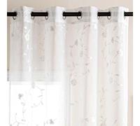 DWCN Embroidery Sheer Curtains Flora Design Grommet Window Curtain Semi Voile Drapes for Living Room Bedroom 2 Panels 52" W x 96" L White