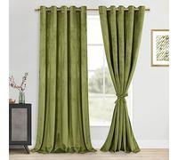 DWCN Extra Wide Velvet Curtains - Elegant Sunlight Blocking Curtains for Living Room Thermal Insulated Noise Reducing Window Shade Panels for Interior Space Decor, W60 x L90, Moss Green, 2 Panels