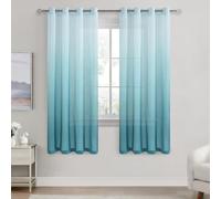 DWCN Eyelet Sheer Voile Curtains for Bedroom Home Decorative Semi Transparent Net Curtains for Windows 52x 63 Inches Teal Gradient Set of 2