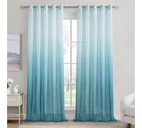 DWCN Eyelet Sheer Voile Curtains for Bedroom Home Decorative Semi Transparent Teal Gradient Long Net Curtains for Windows Set of 2, 66x 90 Inches
