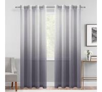 DWCN Faux Linen Grey Ombre Sheer Curtains - Gradient Semi Voile Drapes Bedroom and Living Room Curtains, Set of 2 Grommet Top Window Curtain Panels, 52 x 90 Inch Length