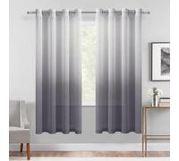 DWCN Faux Linen Grey Ombre Sheer Curtains - Gradient Semi Voile Drapes Bedroom and Living Room Curtains, Set of 2 Grommet Top Window Curtain Panels, 52 x 63 Inch Length