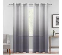 DWCN Faux Linen Grey Ombre Sheer Curtains - Gradient Semi Voile Grommet Top Window Curtains for Bedroom and Living Room, Set of 2 Panels, 42 x 84 Inches Long