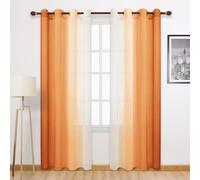 DWCN Faux Linen Ombre Sheer Curtains - 96 inches Long Gradient Semi Voile Curtains for Bedroom and Living Room, Set of 2 Grommet Top Window Curtain Panels, 52 x 96 Inches Long, Sunset Orange