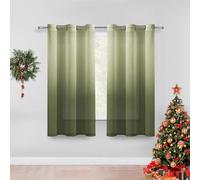 DWCN Faux Linen Ombre Sheer Curtains - Gradient Semi Voile Drapes Bedroom and Living Room Curtains, Set of 2 Grommet Top Window Curtain Panels, 42 x 63 Inch Length, Olive Green