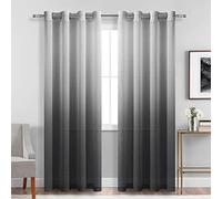 DWCN Faux Linen Ombre Sheer Curtains - Gradient Semi Voile Grommet Top Window Curtains for Bedroom and Living Room, Set of 2 Panels, 52 x 84 Inches Long, Black
