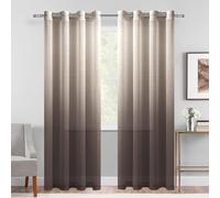 DWCN Faux Linen Ombre Sheer Curtains - Gradient Semi Voile Grommet Top Window Curtains for Bedroom and Living Room, Set of 2 Panels, 52 x 84 Inches Long, Chocolate Brown